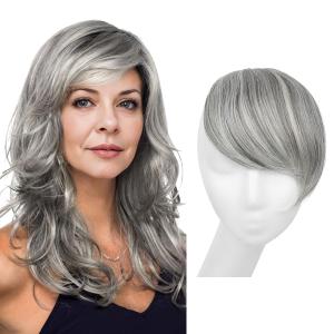 SARLA Clip in Side Bangs Extension Straight Synthetic Fake Bangs One Piece for Women Grey Multi