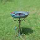 dreamysoul Bird Bath 12" Dia Bowl, Metal Birdbath with Feeder, Pedestal Bird Baths for Outside Outdoors Garden Patio Yard (Bronze)(2pcs)