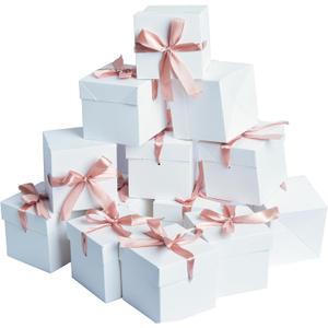 666White Gift Boxes with lids,12 Pcs Beautiful Squared White Boxes with Ribbon Perfect for Weddings,Christmas, Birthday,Valentines Day(15x15x15cm)