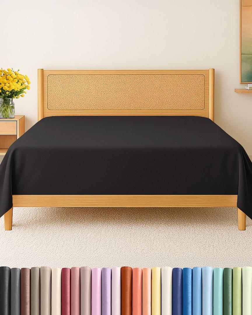 Twin Size Flat Sheet - Hotel Quality Top Flat Bed Sheet Only - Ultra-Soft, Comfy, Breathable & Cooling - Fade & Wrinkle Free - Easy-Care, Stain & Shrink Resistant Bedding - Easy-Fit & Oeko-Tex - Black