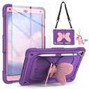 VOFUOE for iPad 6th/5th Generation Case with Screen Protector for iPad 9.7 Case 2018 2017 Butterfly Stand Strap Dolls Pencil Holder Kids Girls Hard Cover for iPad Pro for iPad Air 2th 9.7''-Purple, New With Broken Glass
