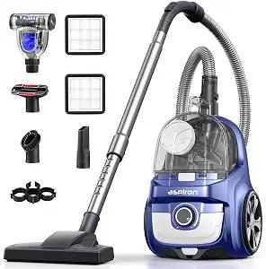 Aspiron 40Kpa Canister Vacuum Cleaner, 1600W Bagless Canister Vacuum Cleaner with 5 Tools, Auto Cord Rewind, H13 HEPA Filter, 4Qt Large Cup, for Hard Floors, Carpet, Pet, Upholstery, Tiles, Sapphire