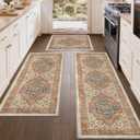 Color&Geometry Vintage Kitchen Rugs Sets of 3, Machine Washable 4mm Ultra Thin Stain Resistant Kitchen Floor Mats, Non Slip TPE Backing Runner for Sink,Hallway,Laundry,Entryway (2x3+2x5+2x7) (24"x36"+24"x60"+24"x84", Boho-brown)