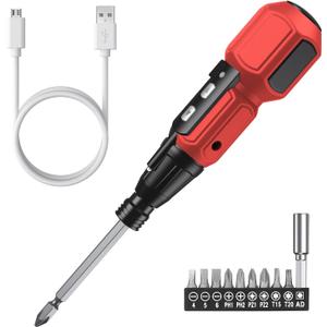ORIA Mini Electric Screwdriver, Cordless Electric Screwdriver, 12 in 1 Rechargeable Screwdriver Set with 10 Screwdriver Bits, 1/4 inch Bit Holder, LED Light, Charging Cable, for Phones,Toys, PC (Red) ORIA Mini Electric Screwdriver, Cordless Electric Screwdriver, 12 in 1 Rechargeable Screwdriver Set with 10 Screwdriver Bits, 1/4 inch Bit Holder, LED Light, Charging Cable, for Phones,Toys, PC (Red)