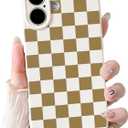 NITITOP Compatible for iPhone 17 Case Cute Checkered - Brown | Aesthetic Checkerboard Design, for Girls Women Men, Girly, Soft TPU, Full Camera Lens, Protective, Shockproof Phone Cover