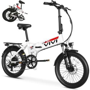 Vivi Folding Electric Bike for Adults, 20" x 2.4 Fat Tire Ebike, Peak 750W Foldable Electric Bicycle, 20MPH Commuter E-Bike with 48V Removable Battery, 7 Speed, SGS Certified to UL2849