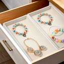 12 Pack 1 Grid Velvet Jewelry Trays, Stackable Jewelry Drawers Organizer Inserts, Beige Jewelry Storage Display Trays for Necklace, Earring, Ring, Bracelet, 8x4.6x0.91 Inches