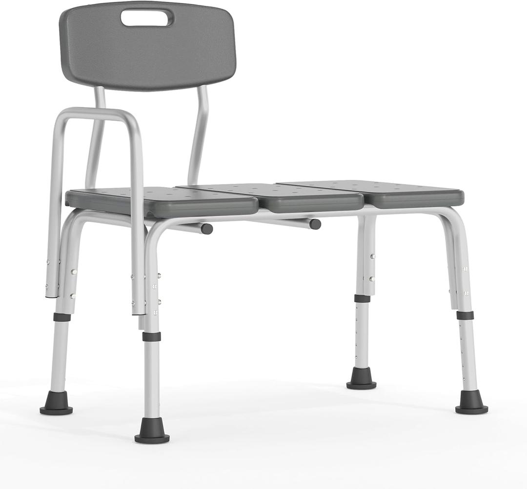 Flash Furniture HERCULES Series 300 Lb. Capacity Adjustable Gray Bath & Shower Transfer Bench with Back and Side Arm