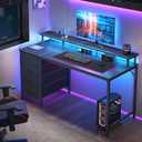 DUMOS 40 Inch Computer Desk with 4 Drawers,4 Drawer Gaming Desk with Power Outlets and LED Lights,Office Desk for Small Spaces with Monitor Shelf,Writing Desk for Home Office, Bedroom,Study,Black