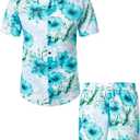 JOGAL Men's Flower Casual Button Down Short Sleeve Hawaiian Shirt Suits (L)