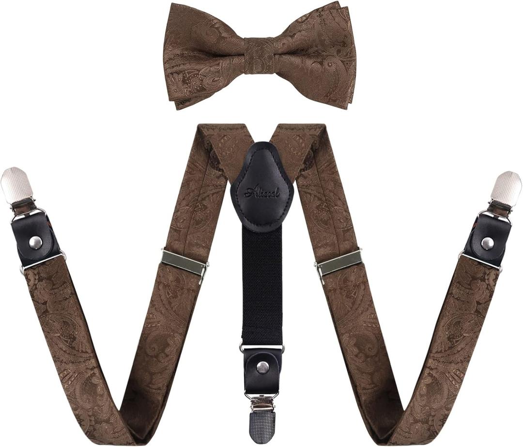 Alizeal Boys Paisley Adjustable Pre-tied Bow Tie and Clips Suspenders Set (brown) Alizeal Boys Paisley Adjustable Pre-tied Bow Tie and Clips Suspenders Set (brown)