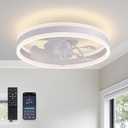 LUDOMIDE Ceiling Fans with Lights and Remote Flush Mount White Ceiling Fan with Light,6 Speeds,LED Modern 15" Low Profile Ceiling Fans for Small Room,Kitchen
