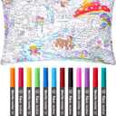 Mindsoft Coloring Pillowcase with 12 Pcs Markers Color Your Own Pillowcase Kit for Coloring Craft Decoration Supplies, 28.7 x 19.7 Inch (Mushroom Elf)
