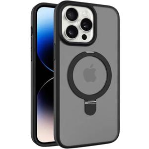 Matte Fold Bracket Case for iPhone 15 14 13 12 Pro Max 15 Plus 14Pro 15Pro Cover with Glass Camera Protector, Black, for iPhone 15