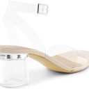 DREAM PAIRS Women's Open Toe Ankle Strap Low Block Chunky Heels Sandals Party Dress Pumps Shoes, Size 9, Nude/ Clear, CARNIVAL
