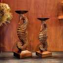 15H Antique Bronze Seahorse Candle Holder 2 Pcs Statue Elegant Home Wedding Table Ocean Seaside Decor Saltwater Fish Coastal Nautical Bygone Era Theme Presents for Sea Marine Magical Things Lovers