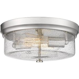 CALDION 12inch Flush Mount Ceiling Light, Close to Ceiling Light Fixtures, Brushed Nickel Finish with Handmade Seeded Smoky Art Glass Shade for Living Bedroom Room Hallway (BN Seeded Somky)