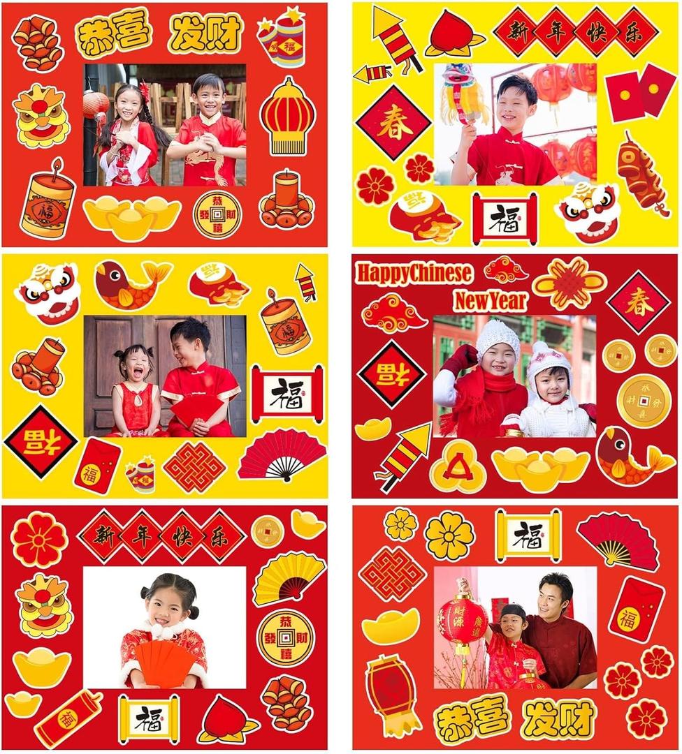 30 Packs Chinese New Year Craft Kits for Kids Lunar New Year DIY Picture Frame Craft Decorations 2026 Year of The Horse Chinese Art Favor Home Classroom Game Activities