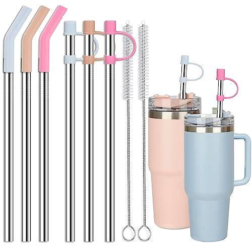 Jetstop Stainless Steel Straws with covers fit Stanley 40 oz tumbler, Reusable 12 Inch Metal Straw with Silicone Tips & Cover Caps, Compatible with Stanley Quencher H2.0 (6 Pack: 3 Bent + 3 Straight)