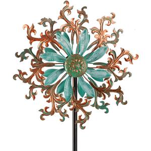 Viveta Wind Spinners Outdoor, Metal Wind Sculptures for Yard and Garden,13 * 57 "Double Windmill with Stable Stake