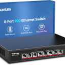YuanLey 8-Port 10G Ethernet Switch, 8 x 10Gbps RJ45 Ports, Support 10G/5G/2.5G/1G/100Mbps Speed Auto-Negotiation, 160Gbps Switching Capacity, Unmanaged Switch Rackmountable, Plug and Play