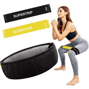Supertrip Resistance Loop Bands with Protective Sleeves Booty Bands for Women Men 2 Pack Latex Resistance Bands and 1 Pair Non-Slip Functional Sleeves Nylon Webbing Neoprene Padding