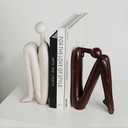 Resin Book Ends, Abstract Thinker Modern Minimalist Decorative Sculpture Bookends, Non-Slip Heavy Duty Bookends for Shelves for Home Office Shelves Desk, Set of 2 (Brown & White)