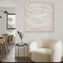 GeekMacro 24x24 Inch Square HandPainted Oil Painting Textured Wall Art Nature Swirls White Cream Modern Canvas Artwork for Living Room Bedroom Office Decor