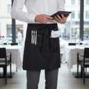 Chef Work Server Apron with 2 Pockets Black Half Aprons Chef Waist Apron Waitress Restaurant Aprons for Men, Women, Home (Black)