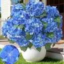 12 Heads Artificial Flowers for Outdoors, UV Resistant Faux Hydrangea Flowers for Outdoor Planters Front Porch Garden Window Box Patio Decor Blue