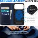 SHIELDON Wallet Case for iPhone 17 Pro Max 6.9-inch 2025 | Genuine Leather, Folio, RFID Blocking Credit Card Holder, Kickstand, Magnetic, Shockproof Protective Cover - Retro Dark Blue