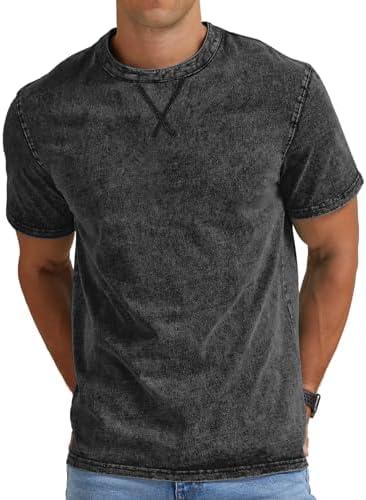 NITAGUT Mens Distressed Cotton Shirts Vintage Hipster Hip Hop Longline Crew Neck T-Shirt, L