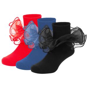 Zando Black Ruffle Socks for Girls - Big Double Lace Frilly Turn Cuff Dress Socks for Girls 6-8 Years Old Toddler Stocking for Halloween Christma Birthday Party, Red/Black/Blue 5-7 Years