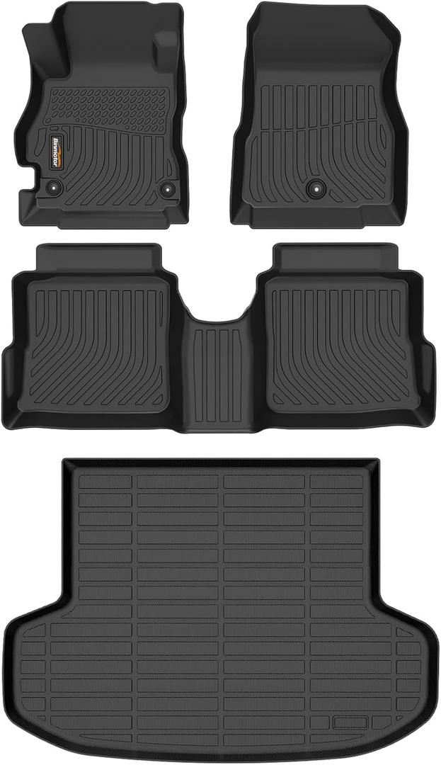 Binmotor-All Weather Car Floor Mats and Cargo Liner Set for Nissan Versa 2020-2025, 2 Rows with Cargo Mat Set, TPE Rubber Liners for Versa Accessories Mats Trunk Liner Mat-Black