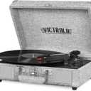Victrola Journey Bluetooth Portable Suitcase Record Player with Built-in Speakers, 3 Speed Vinyl Record Player, RCA Out, Headphone Jack (Light Gray)