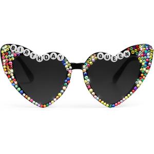 Etercycle Heart Shaped Sunglasses, Birthday Queen Black Heart Sun Glasses Birthday Gift, Colorful Diamond Love Glasses for Women Cute Birth Day Decorations