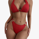 SweatyRocks Women's Ring Linked Halter Push Up Bikini Swimsuit High Stretch Bathing Suit Swimwear Set Swimming Suit Two Piece, Size -L