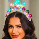 Zoestar Light Up Happy Birthday Crown Headband Glow Ball Hair Bands Sparkly Birthday Party Hair Accessories Women
