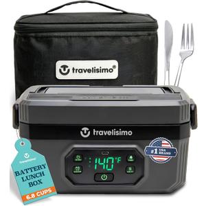 TRAVELISIMO Heated Lunch Box Cordless 1.6L  Electric Lunch Box Battery Powered, Portable Food Warmer for Travel & Work, Rechargeable Lonchera Elctrica Porttil Para Calentar Almuerzo (Gray)