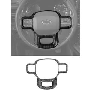 Savadicar Black Wood Grain Interior Accessories - Steering Wheel Trim Cover for Ford F150 (2021-present) - Premium Texture Interior Decor Upgrade Option, 1 PC