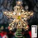 Verdenu Christmas Tree Topper with Diamond, 40 LED Star Tree Topper, Glitter Metal Christmas Tree Topper Lighted, LED Ornament Tree Topper for Christmas Decorations, Home or Holiday Decor, Rose Gold