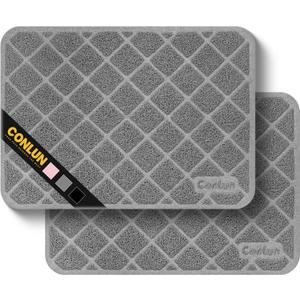 Cat Litter Mat Litter Trapping Mat, 24" x 17" Premium Durable PVC Grid Mesh with Scatter Control, Non-slip, Less Waste Cat Litter Box Mat, Grey 2 Pack