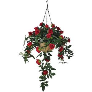 365 Blooming Decor Artificial Hanging Red Rose 31.5" x 24" Faux Hanging Flower with Durable Plastic Wicker Style Basket,Realistic,Weather-Resistant for Outdoor & Indoor Porch, Patio, Garden Decor