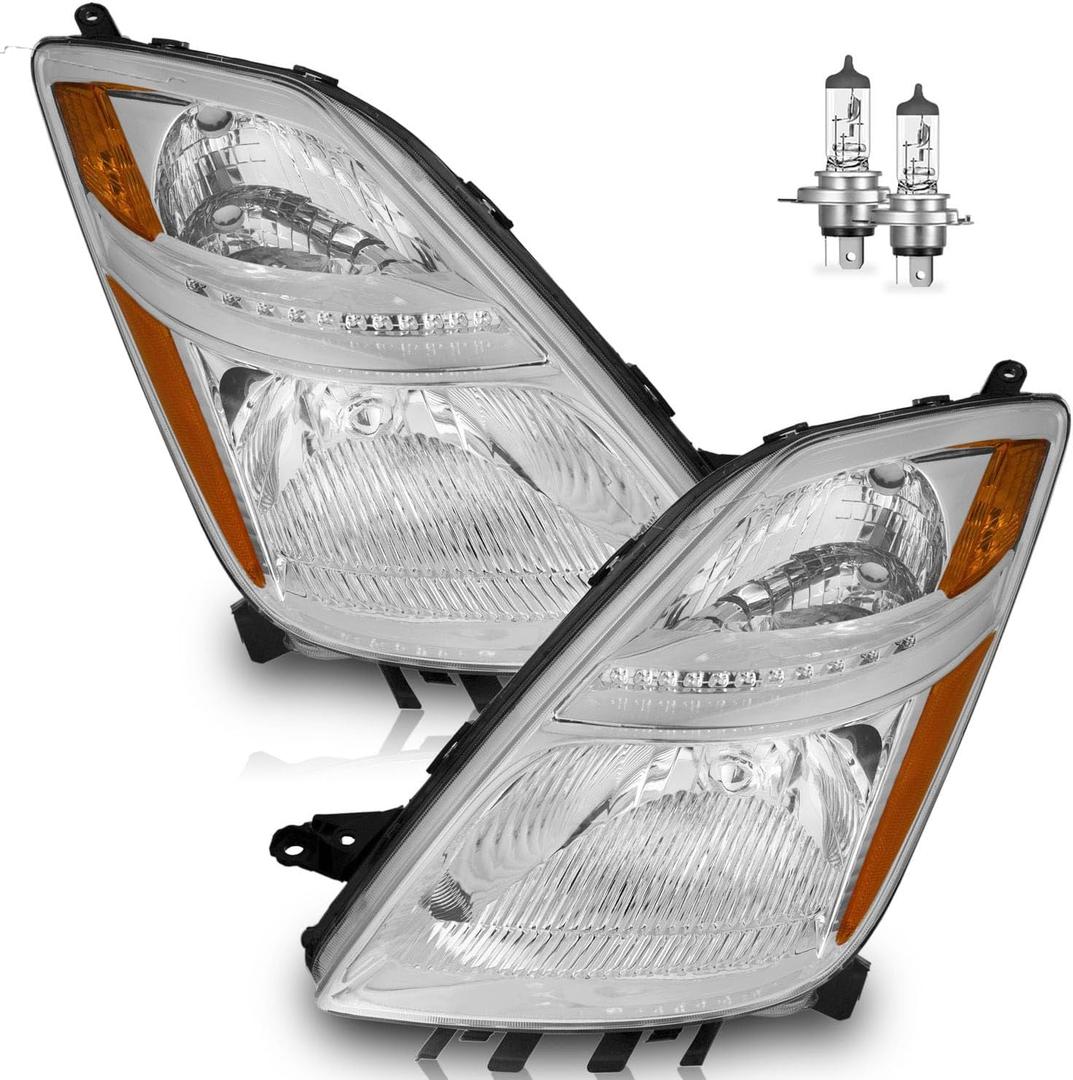 Headlights for 2006-2009 Prius Base Halogen Headlamp Replacement, High/Low Beam Bulbs included, Driver & Passenger Side