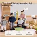 Tiny Land Wooden Dollhouse People Set, 5-Piece Poseable Wooden Doll Family with Dad, Mom, Brother, Sister, Baby and Stroller, Dollhouse Accessories Toy Pretend Play Gift for Kids Ages 3+