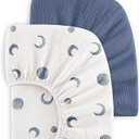 Bearmoss Muslin Crib Sheets 100% Cotton Baby Crib Sheets Soft & Breathable Nursery Sheet 52"x28" for Standard Crib Mattress & Toddler Bed Mattress - 2 Pack (Blue Crescent)