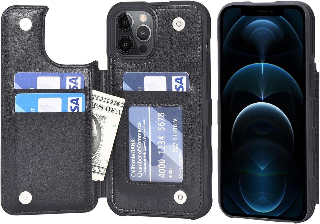 Arae Compatible for iPhone 12 Pro Max Case with Card Holder - Wallet Case with PU Leather Card Pockets Back Flip Cover for iPhone 12 Pro Max 6.7 inch - Black