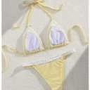 QJQ Women's 2 Piece Lace Trim Bow Tie Bikini Set Cheeky Swimsuit Cute Y2K Bathing Suits 2025 Summer Outfits Yellow Medium (M)