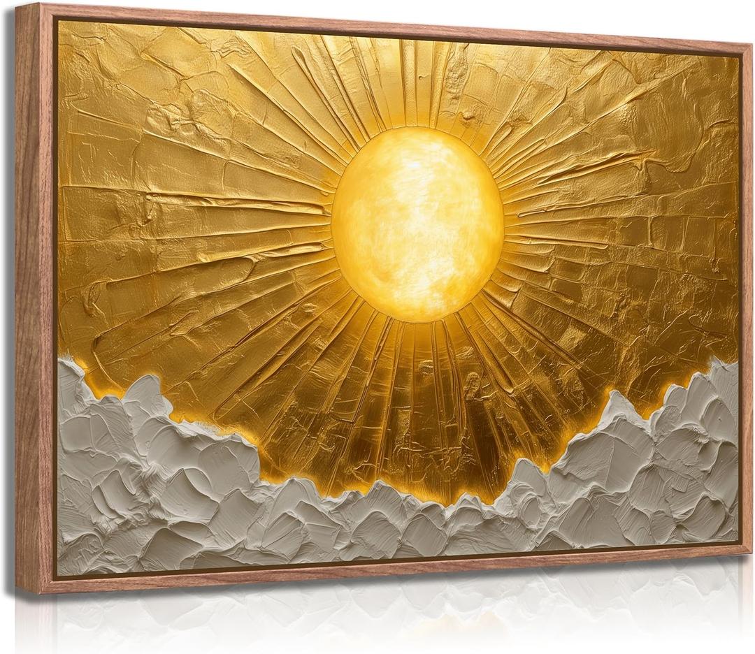 Framed Boho Sun Canvas Wall Art Bohemia Minimalism Golden Abstract Sunrise Sunset Modern Luxury Painting Picture Wall Decor Poster Print Artwork for Living Room Bedroom Office Home Decoration