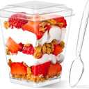 5 oz Plastic Dessert Cups with Lids and Spoons, 50 Pack Mini Parfait Cups Clear Dessert Shooter Cups for Banana Pudding, Fruit, Jello, Appetizer, Trifle